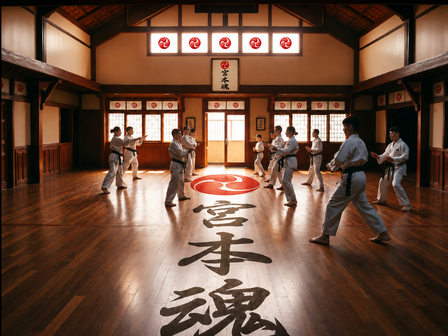 Interior do dojo de Karate Miyamoto Damashii